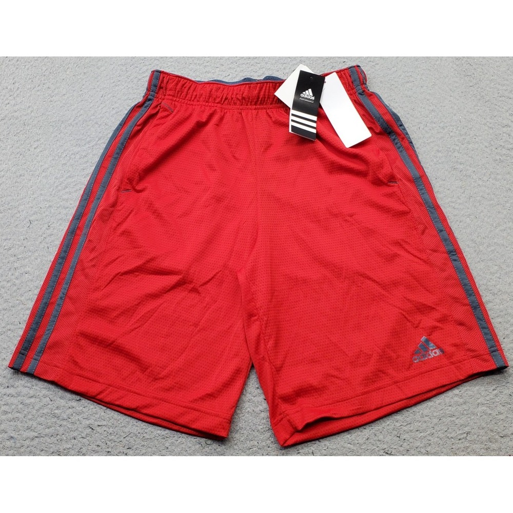 Adidas Essentials Climalite 3-Stripes Shorts Mens S Red Athletic Elastic Waist